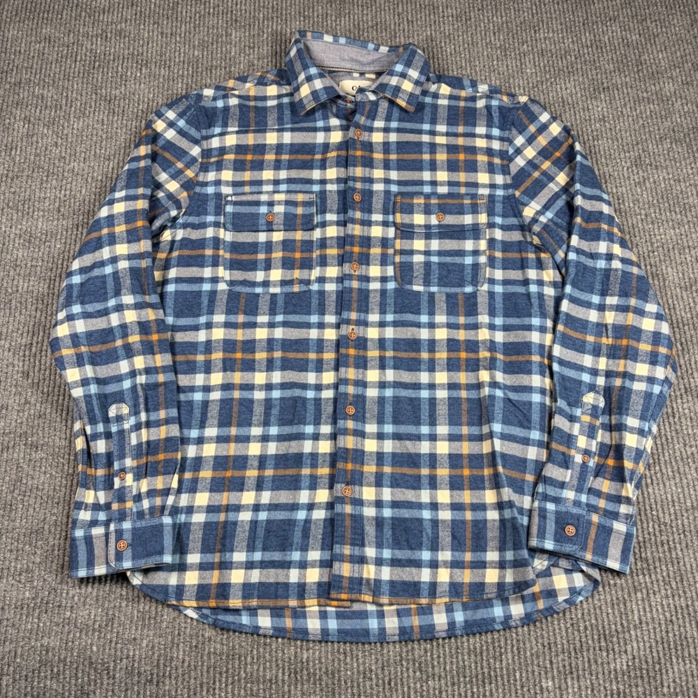C&A Shirt Men L Blue Plaid Flannel Button Down Regular Fit Long Sleeve